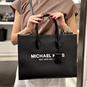 Michael Kors Mirella Medium Leather Tote Bag Black With Crossbody Strap